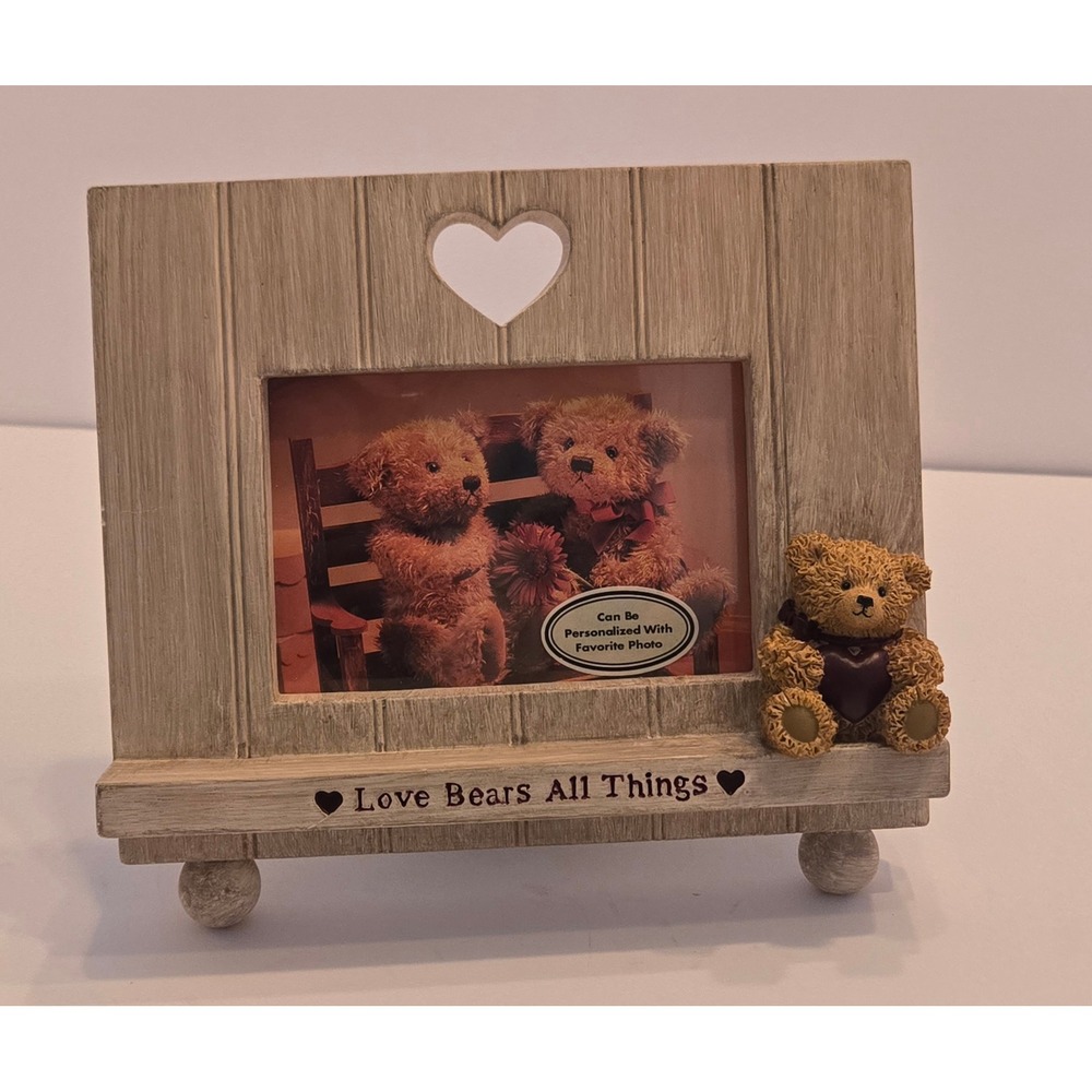 Vtg 2002 Zondervan- Cottage Frame "Love Bears All Things" Teddy Bear Photo Decor
